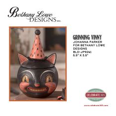 Bethany Lowe Designs,  Grinning Vinny Cat Treat Jar