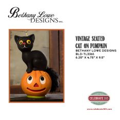 Bethany Lowe Designs, Vintage Seated Cat on Pumpkin