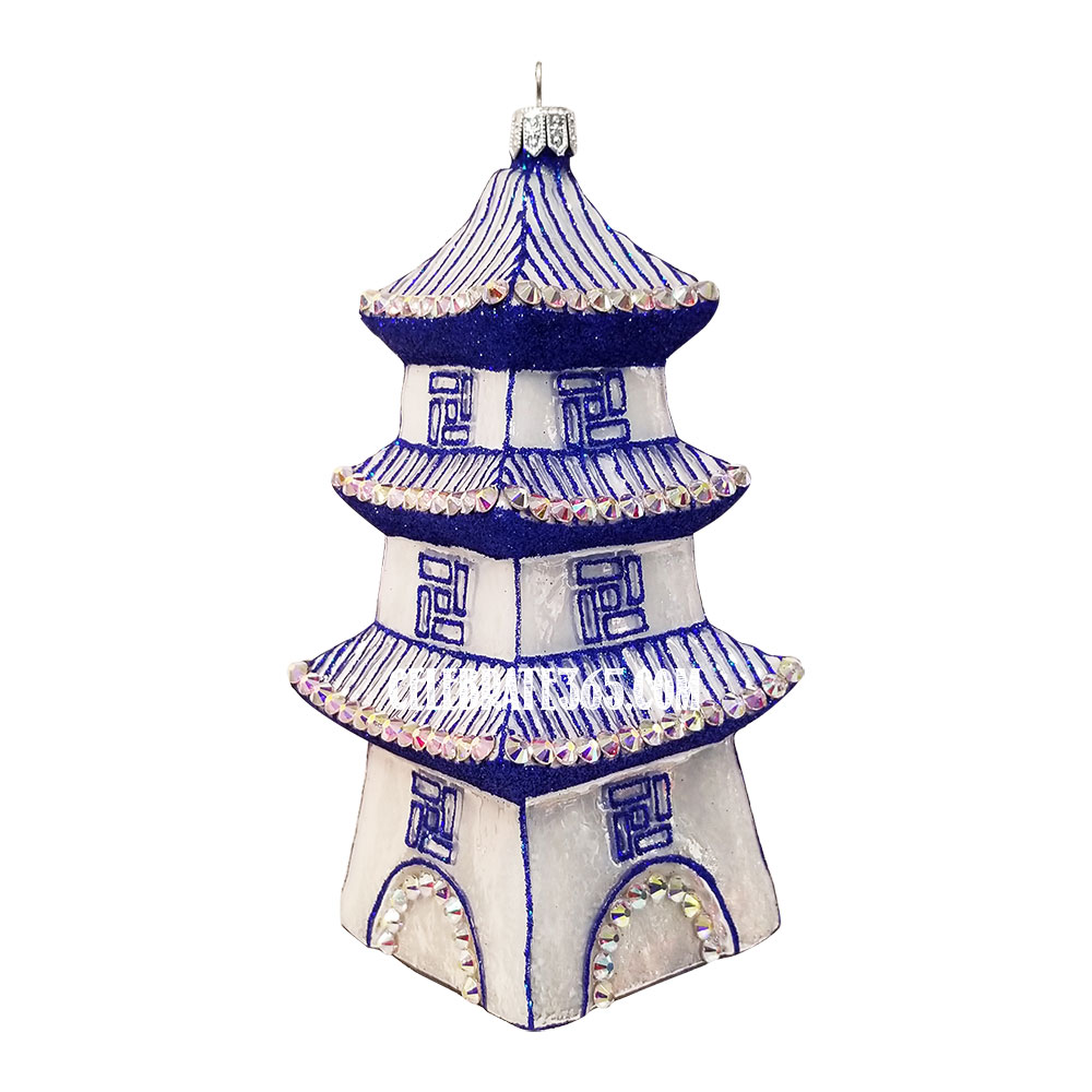 Thomas Glenn Holidays, Blue & White Pagoda Ornament